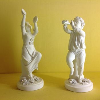 A pair of Derby biscuit figures 