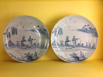 A rare pair of English  Delft saucer dishes 