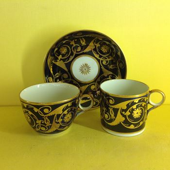A New Hall coffee can, teacup and saucer 