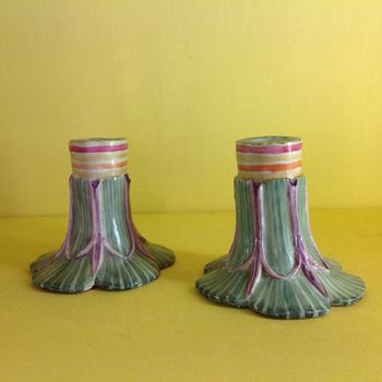 A pair of unusual Anne Gordon (Marchioness of Aberdeen) candlesticks 