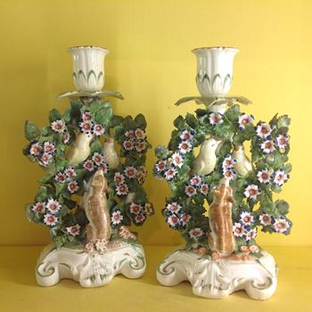 A pair of Derby chamber candlesticks 