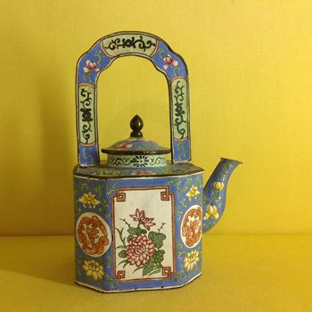 A Chinese Canton enamel teapot and cover