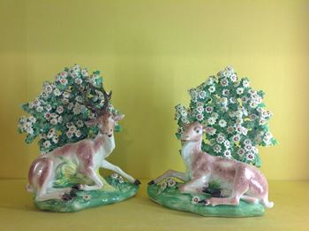 A pair of Derby models of a stag and a doe 
