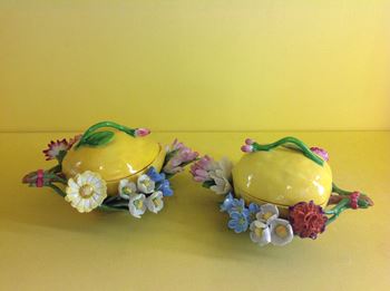 A pair of Meissen lemon shaped boxes and covers 