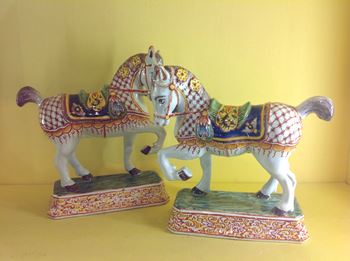 A pair of Dutch Delft models of horses