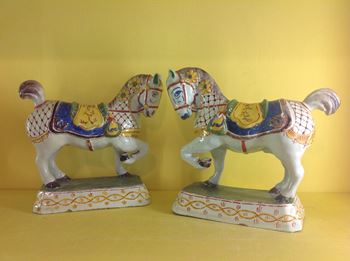A pair of Dutch Delft models of horses 