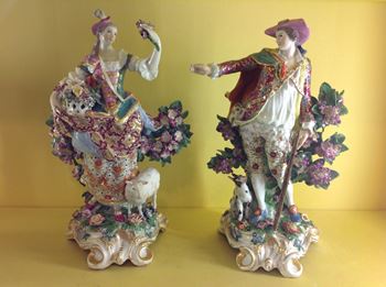 A pair of Chelsea large figures of the Imperial Shepherd and Shepherdess 