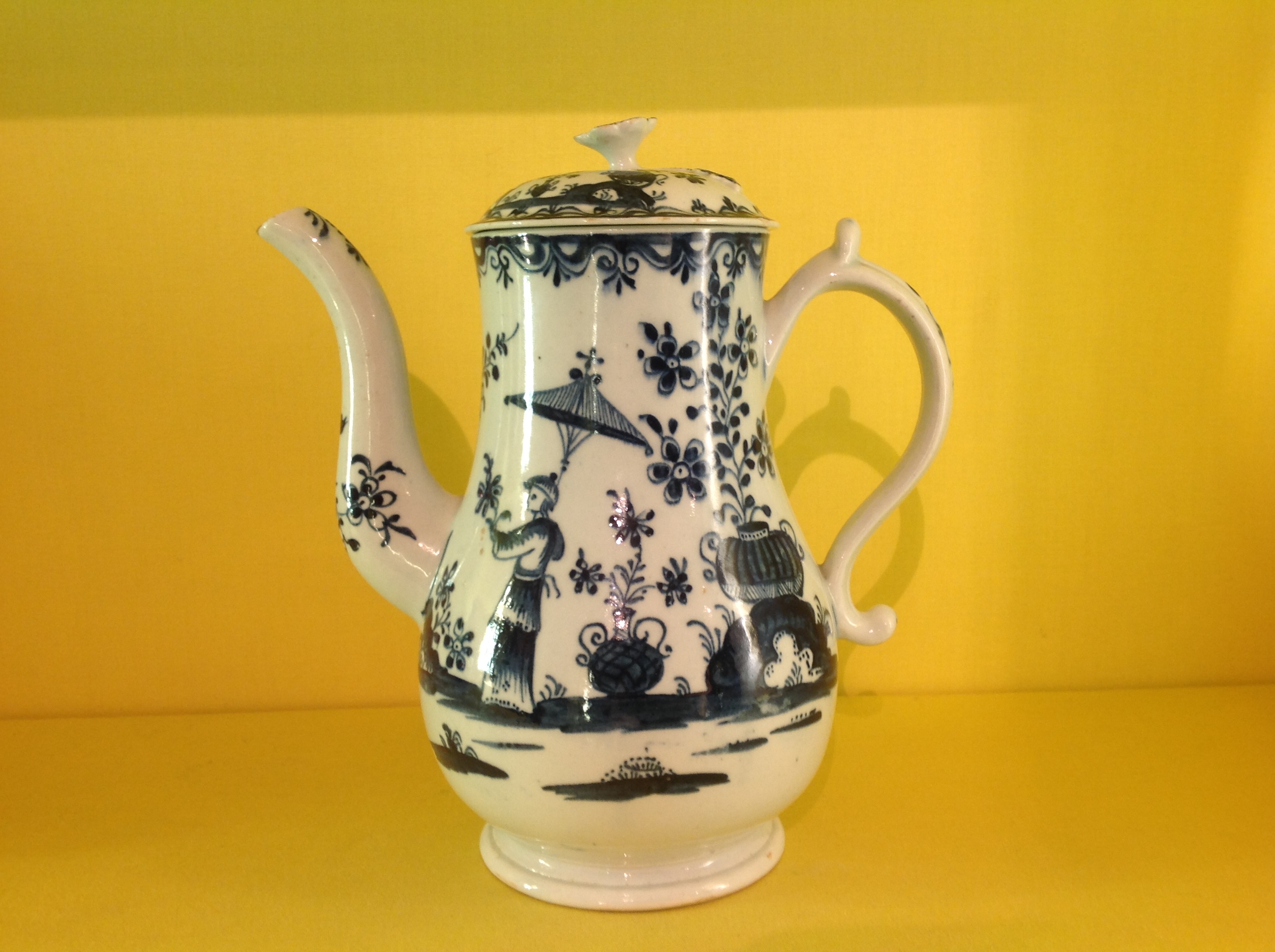 A rare Lowestoft coffee pot and cover