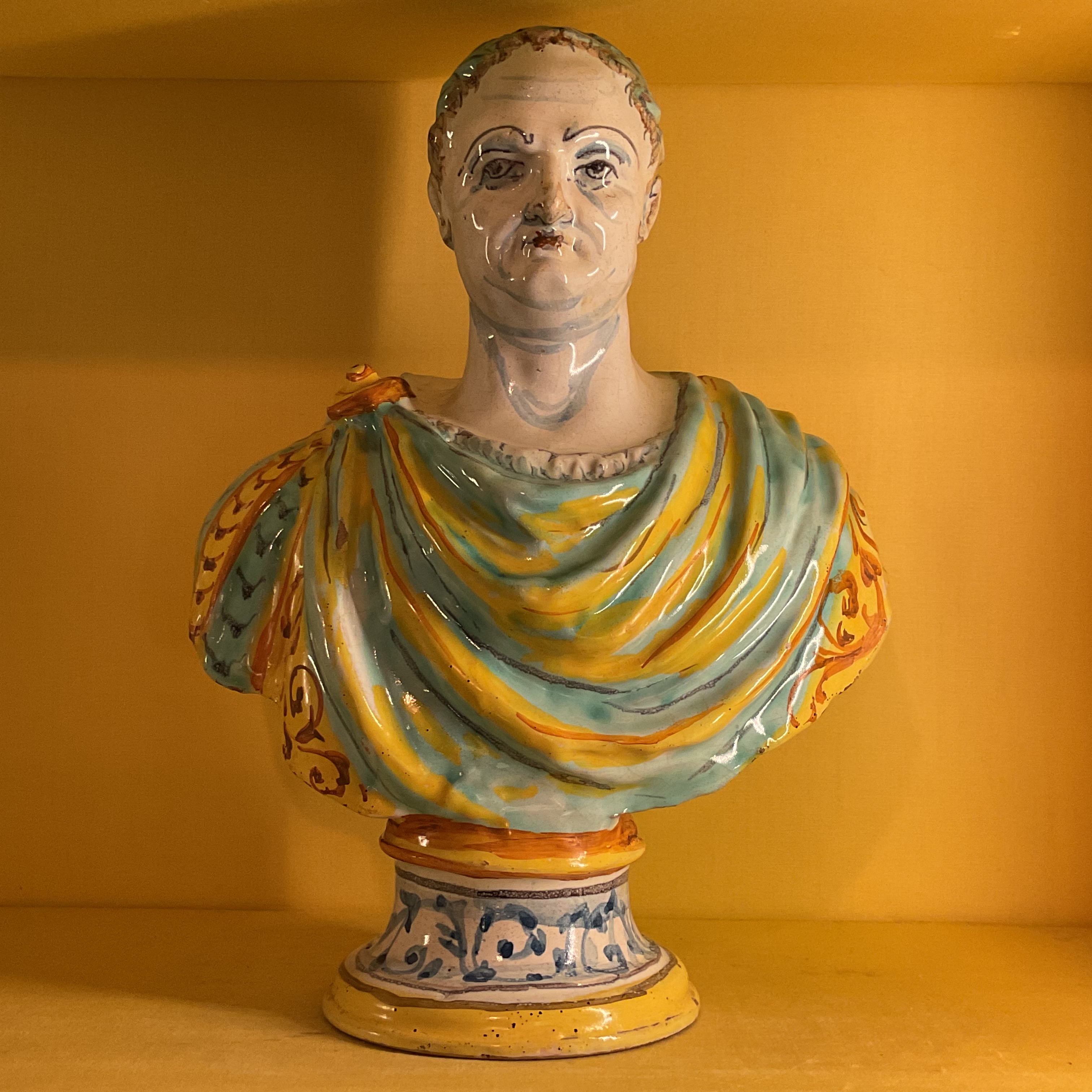 A Deruta maiolica bust of a Roman Emperor