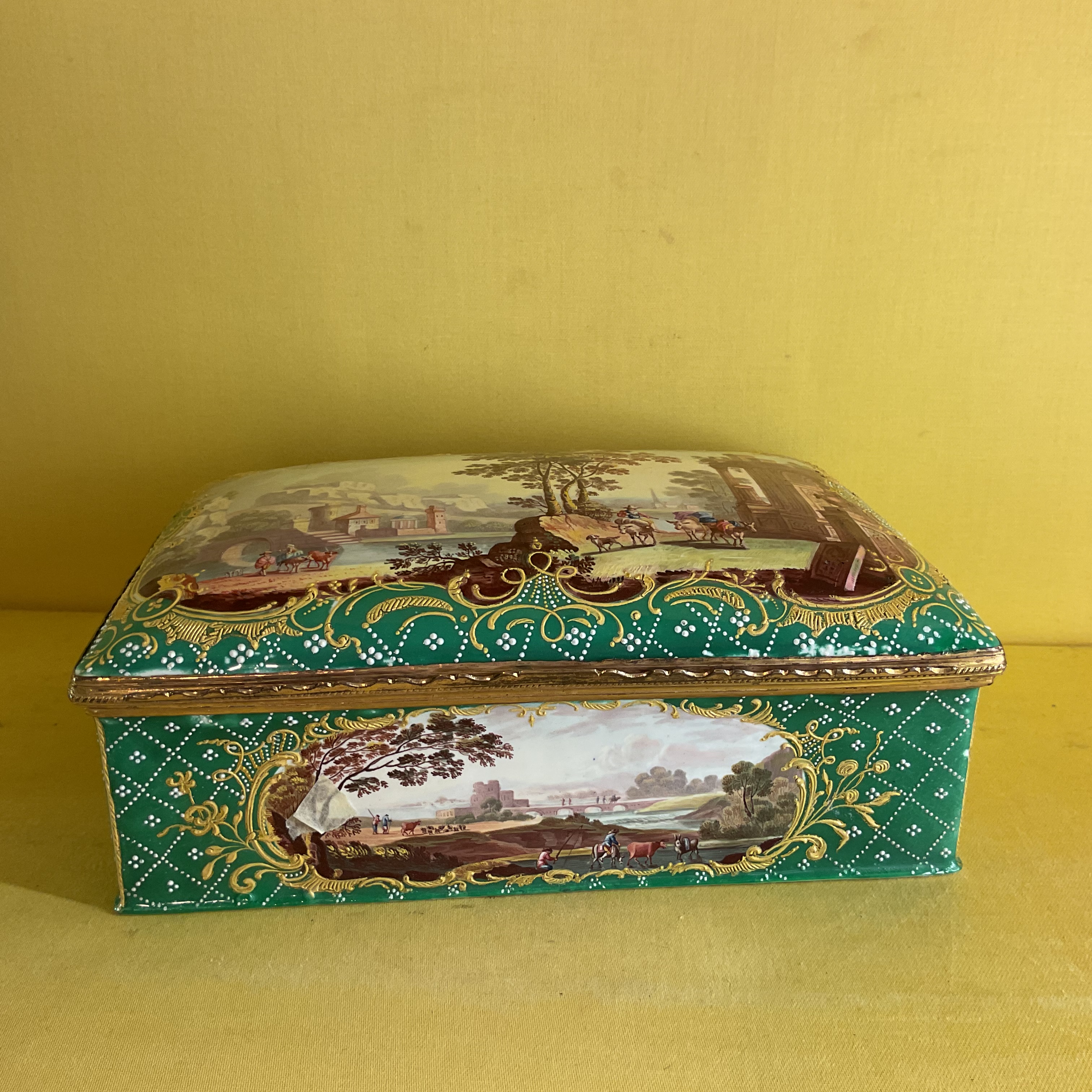 A fine South Staffordshire enamel large rectangular casket 