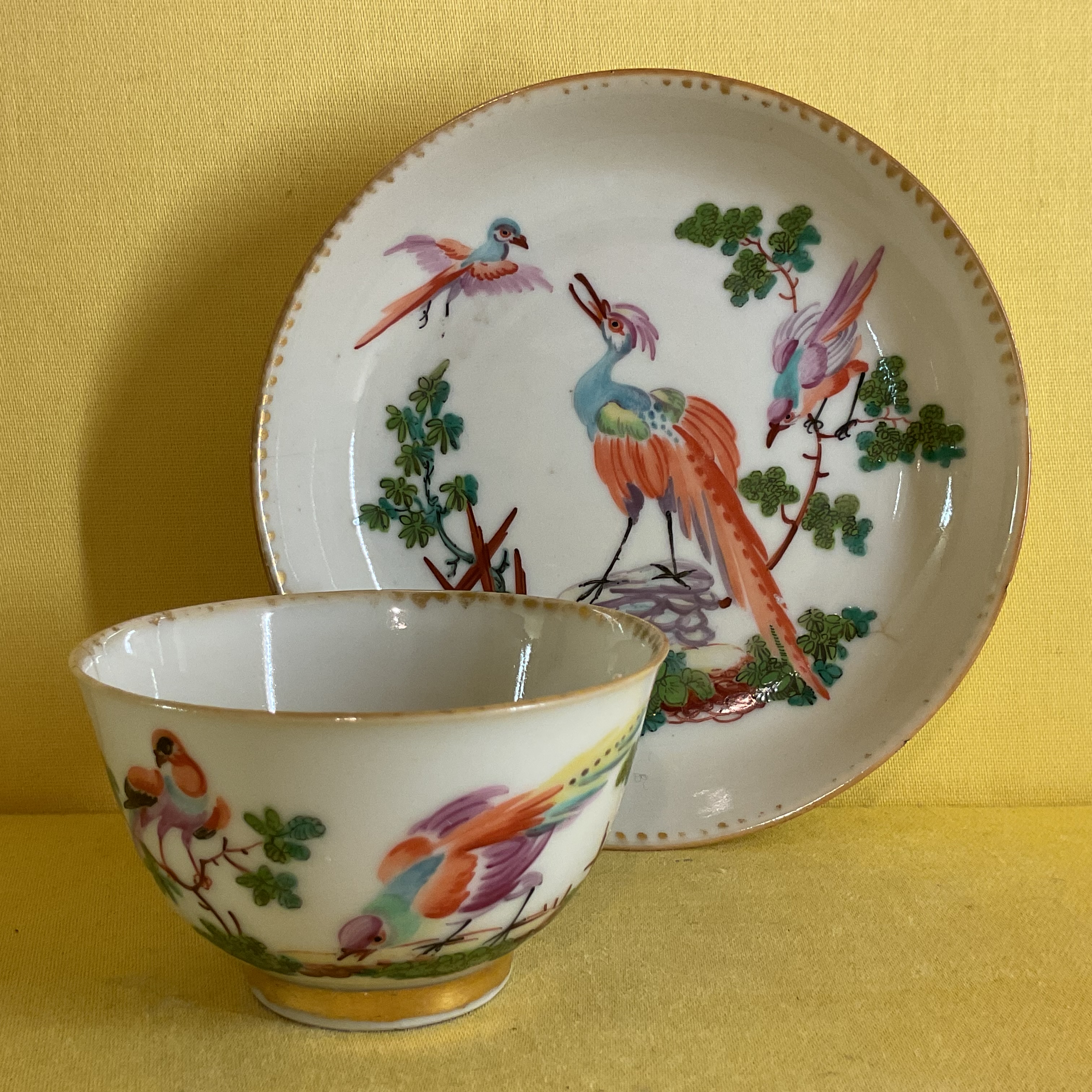 A London decorated Chinese tea bowl and saucer 