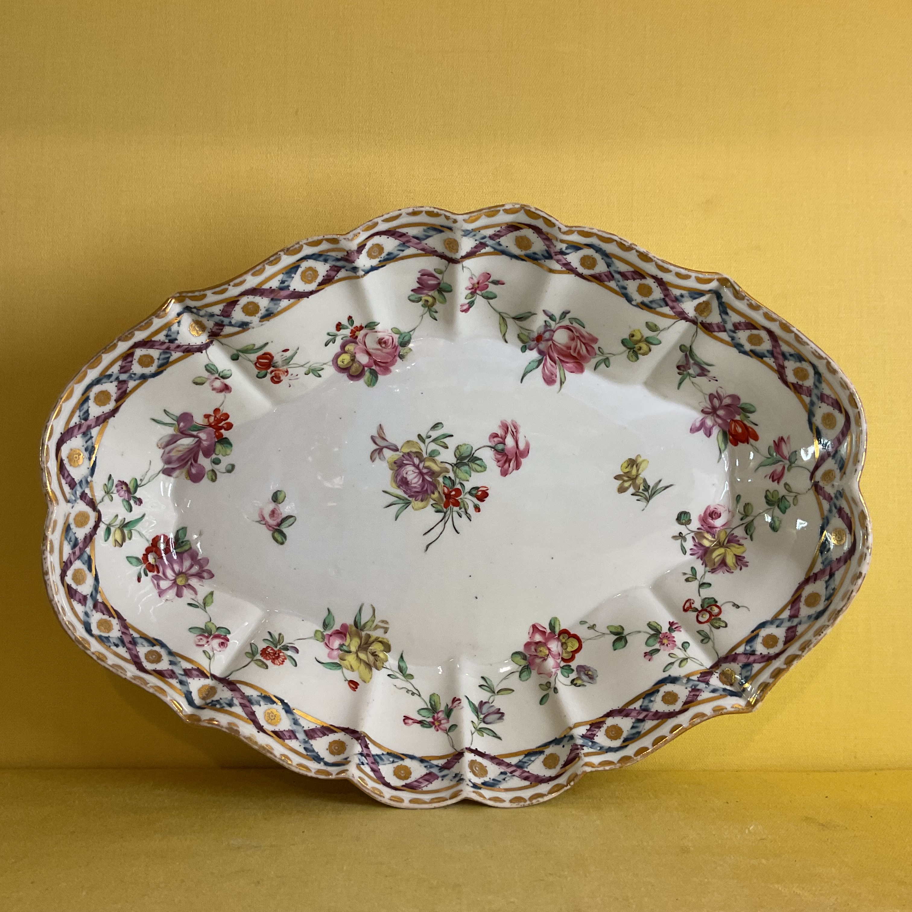 A Bristol fluted lozenge shaped dish 