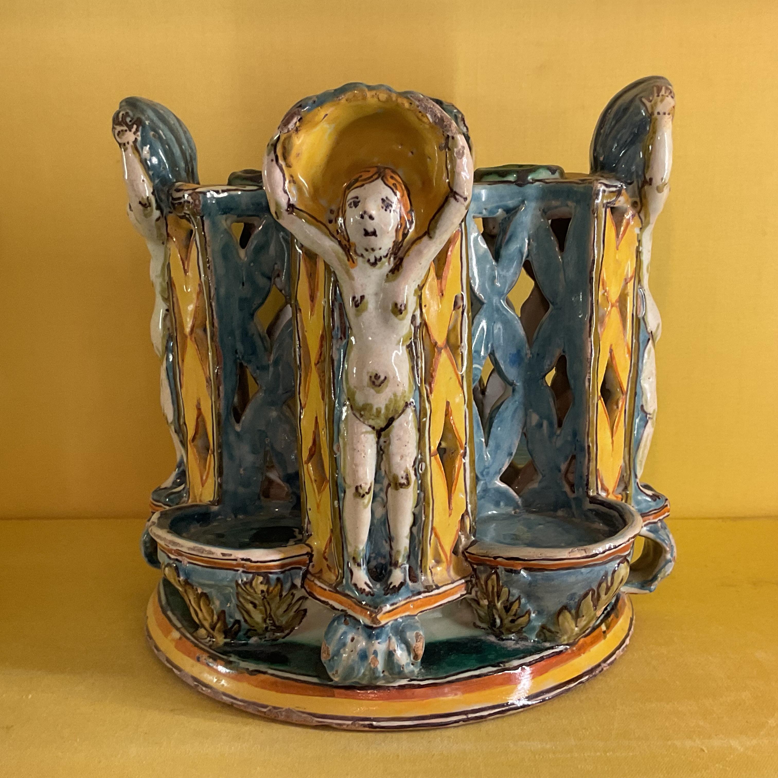 A rare Deruta maiolica condiment stand