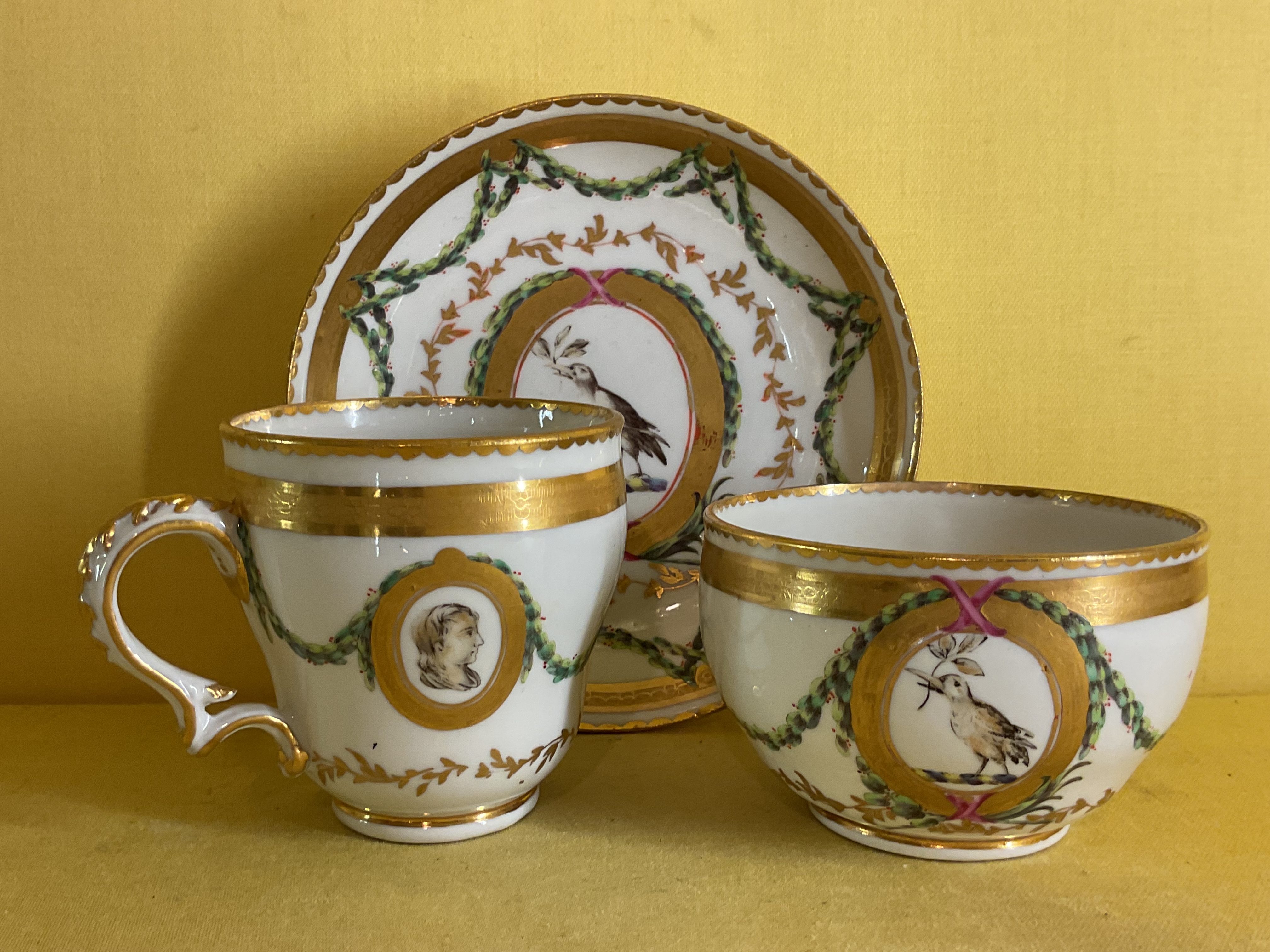 A Bristol teacup, coffee cup and saucer, from the Chough Service 