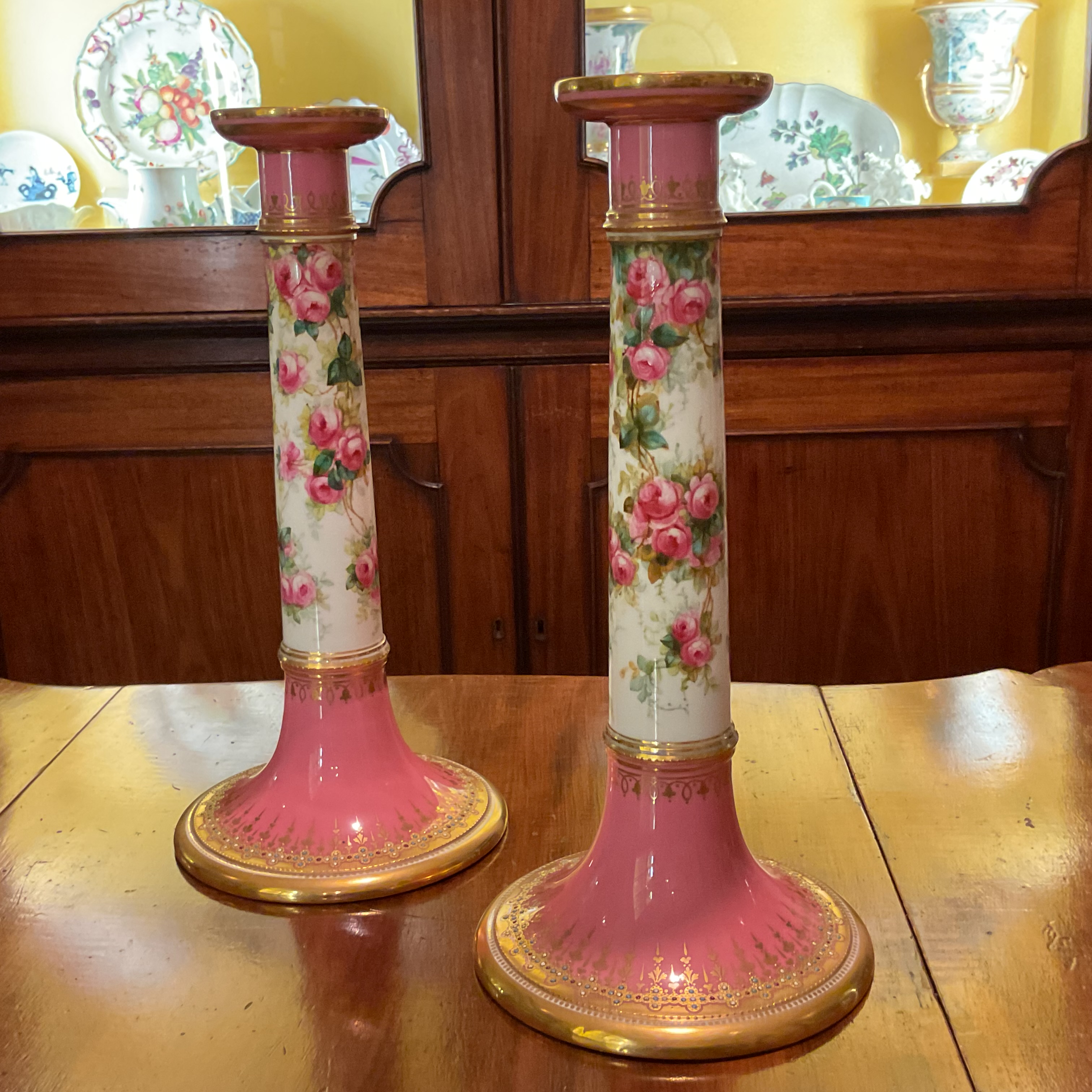 An unusual pair of Copeland Spode large candlesticks 