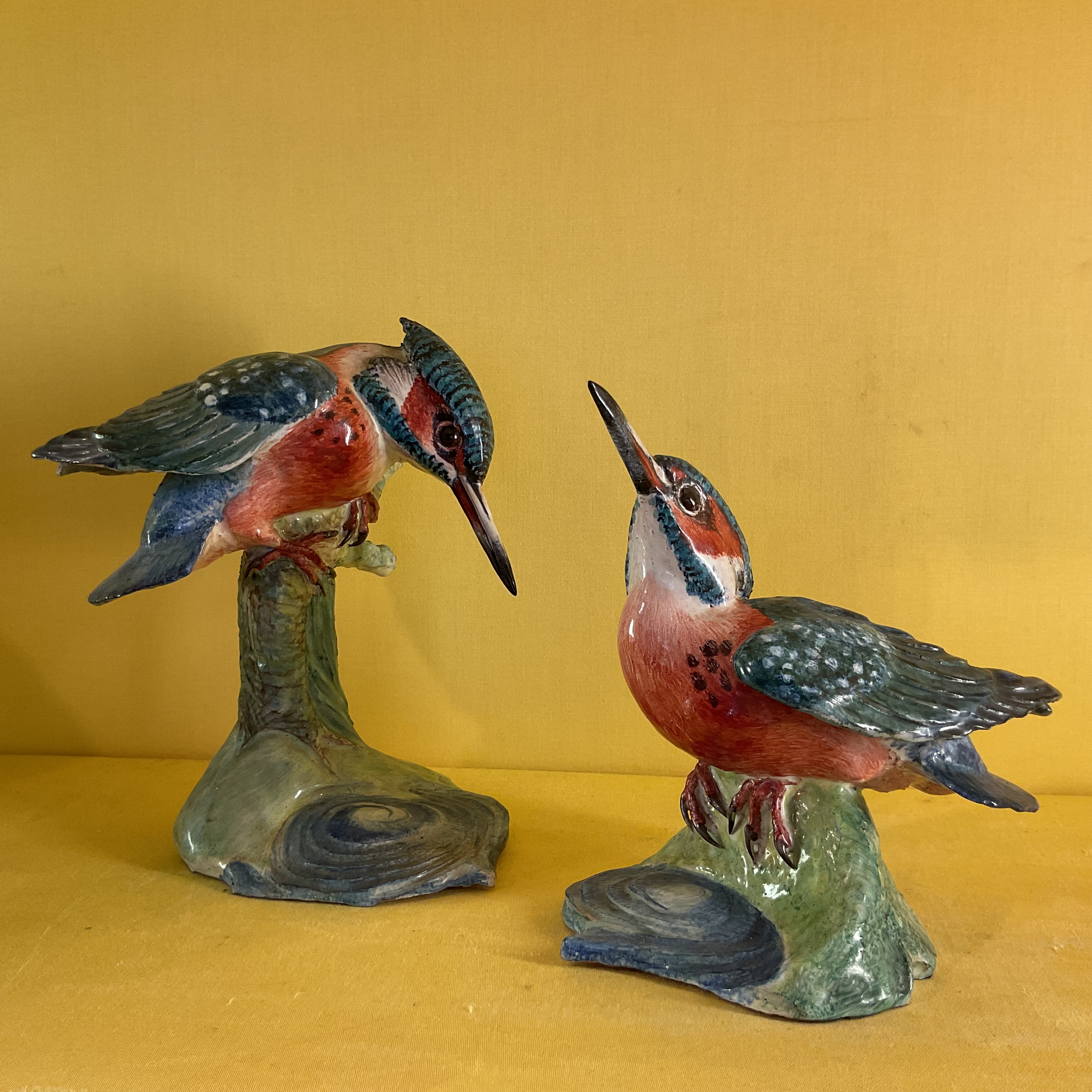 A pair of Anne Gordon (Marchioness of Aberdeen) faience models of Kingfishers 