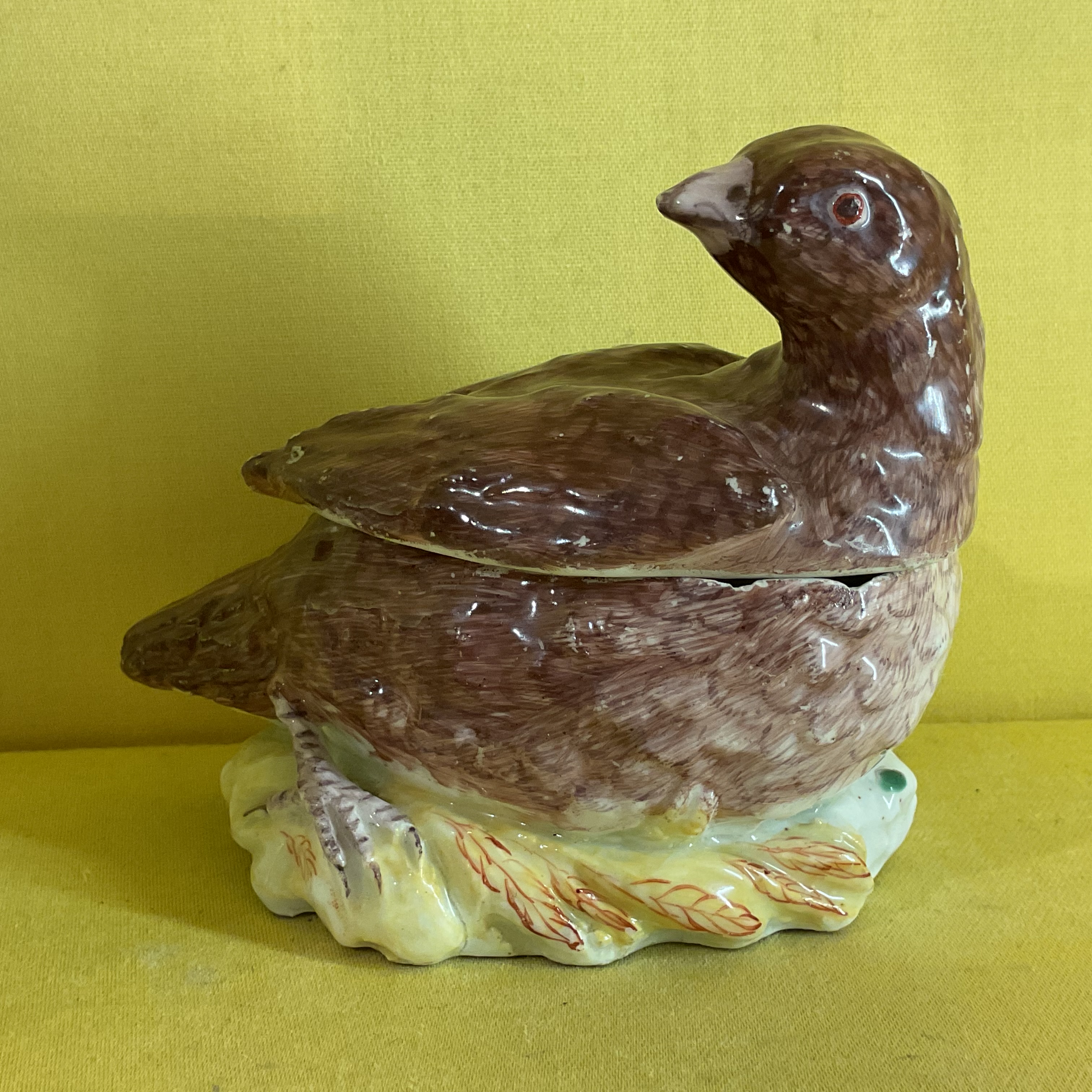 A very rare Derby small partridge tureen and cover 