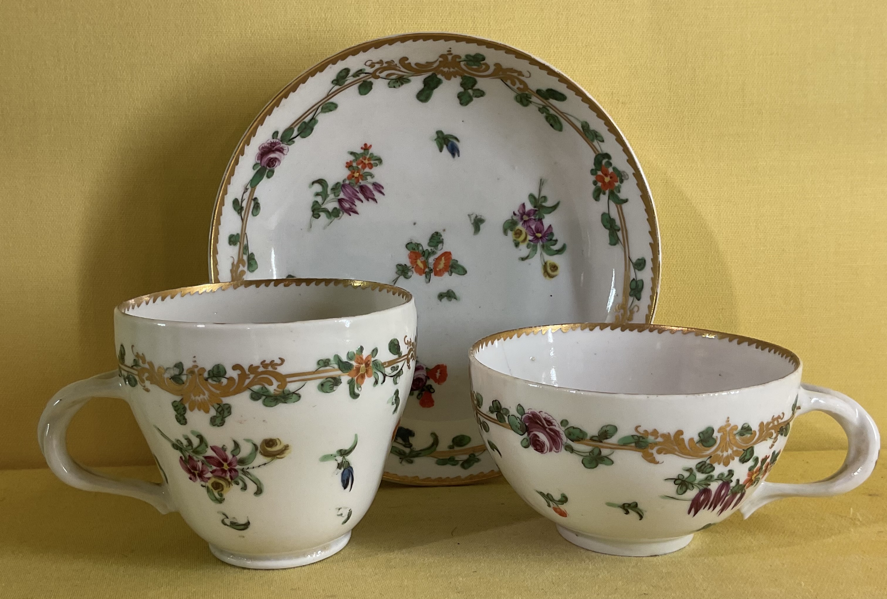 A Bristol teacup, coffee cup and saucer 