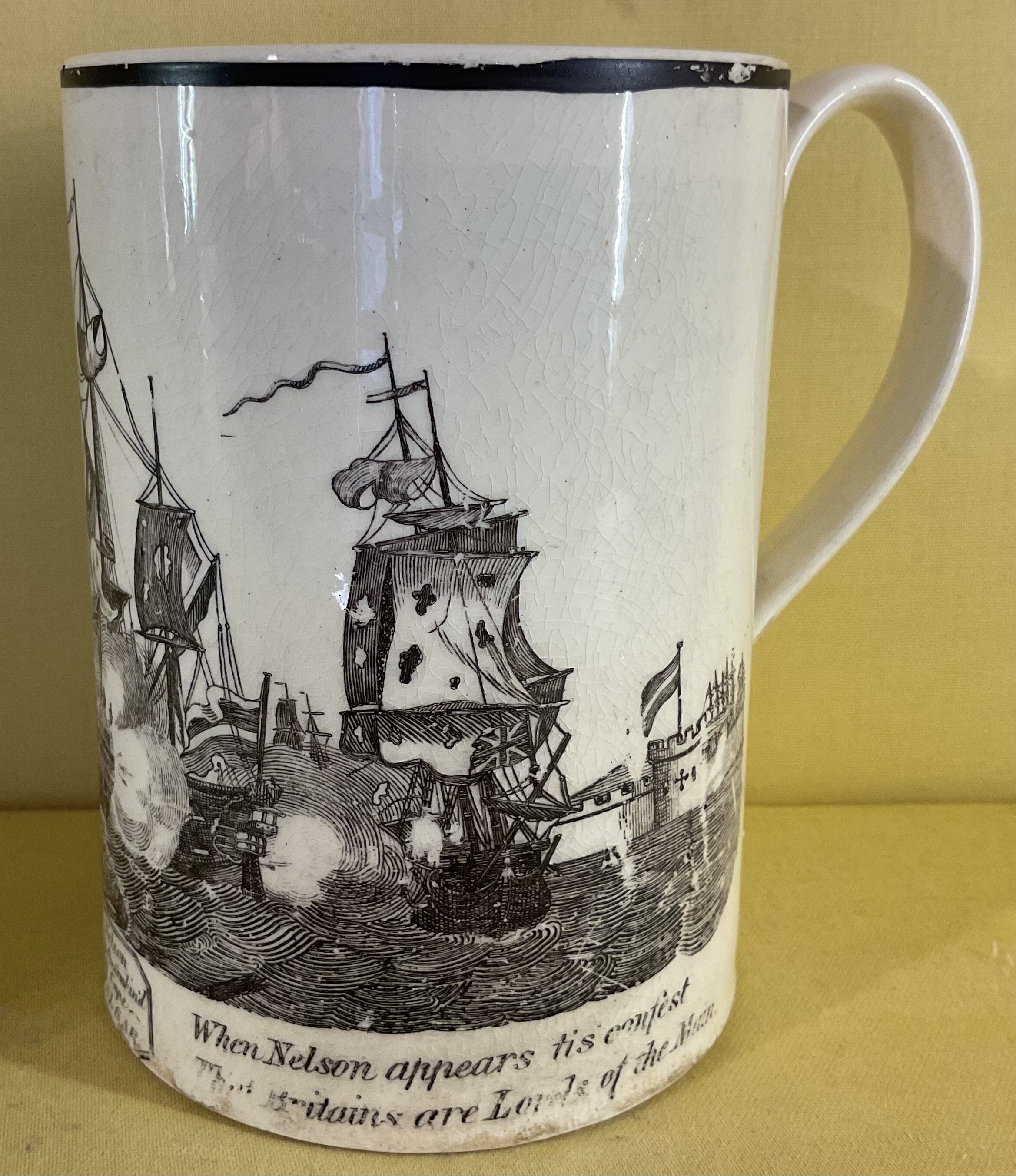 A rare creamware ‘Battle of Trafalgar’ commemorative mug